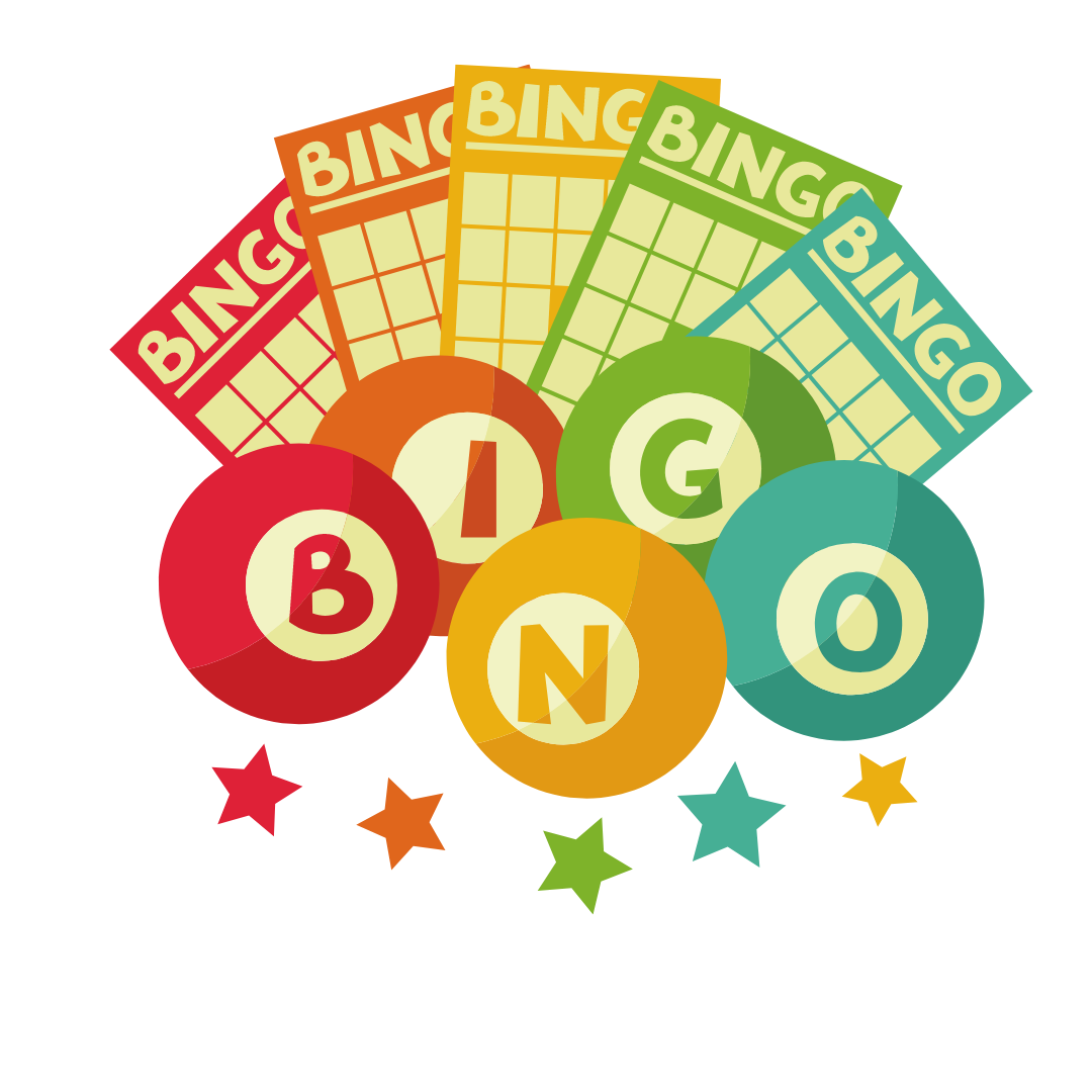 Bingo spelled out in Bingo balls and 5 bingo cards displayed