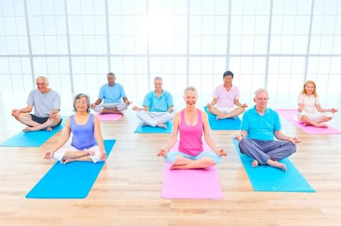 Group of seniors in yoga pose