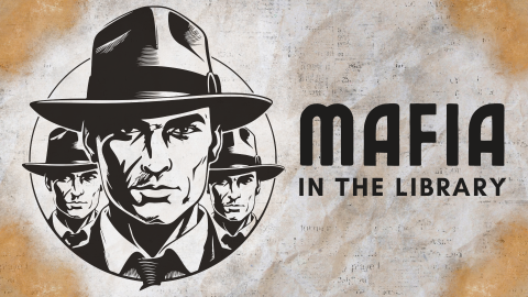 Mafia in the Library text beside three men wearing hats.