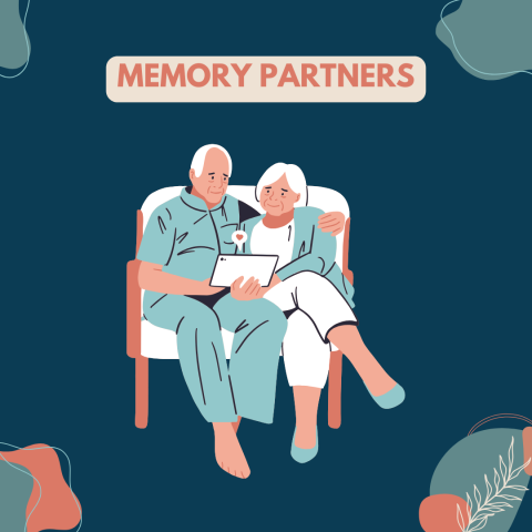 Text Memory Partners Image of a couple and colorful background