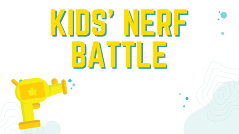 Cartoon blaster, with the text "Kids' Nerf Battle"