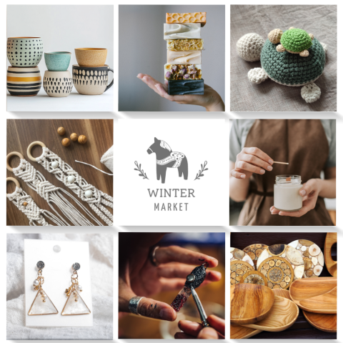 Winter Market images of pottery, jewelry, and crafts