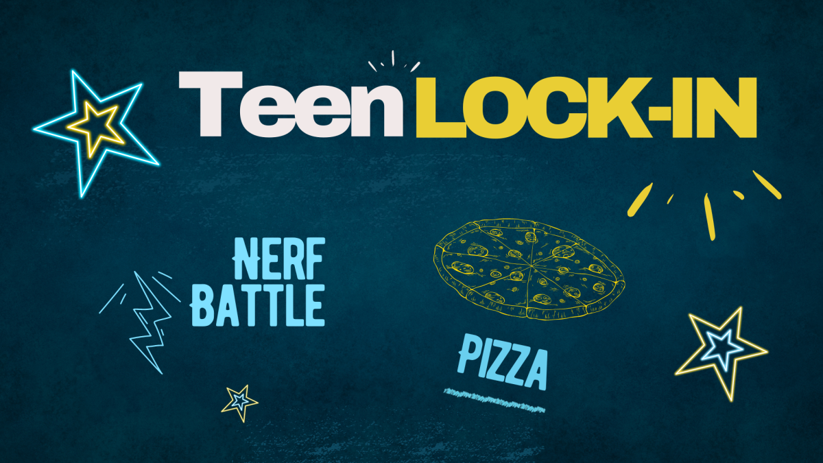 Teen Lock-In image of pizza stars and nerf Battle