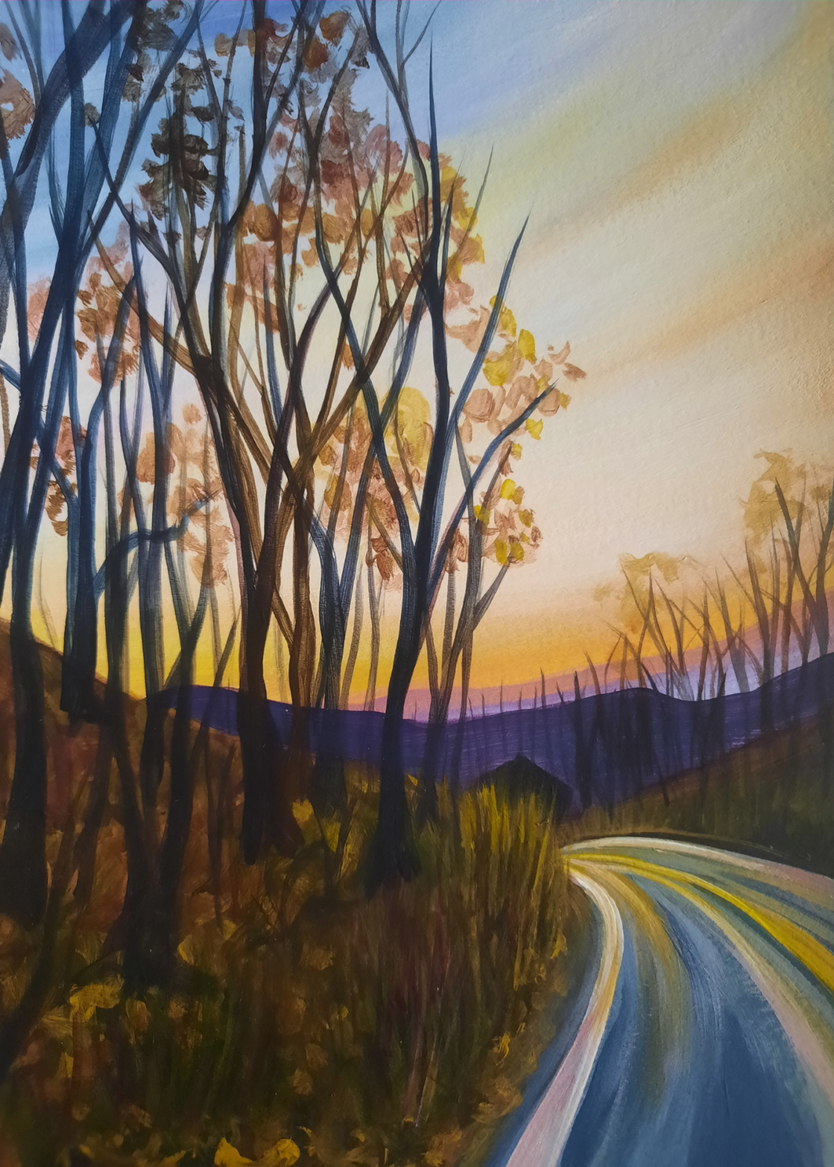 Painting of Country Road at Sunset