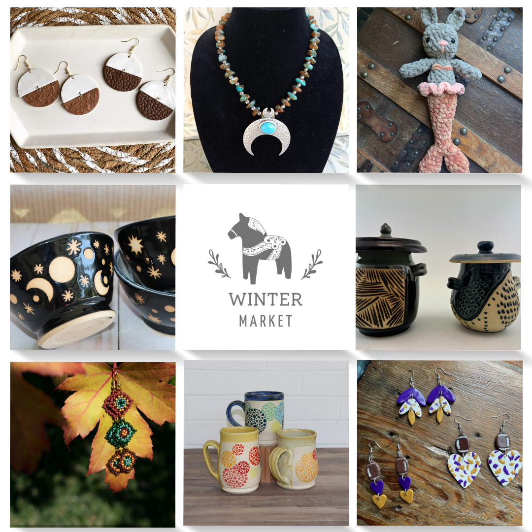 Winter Market images of pottery, jewelry, and crafts