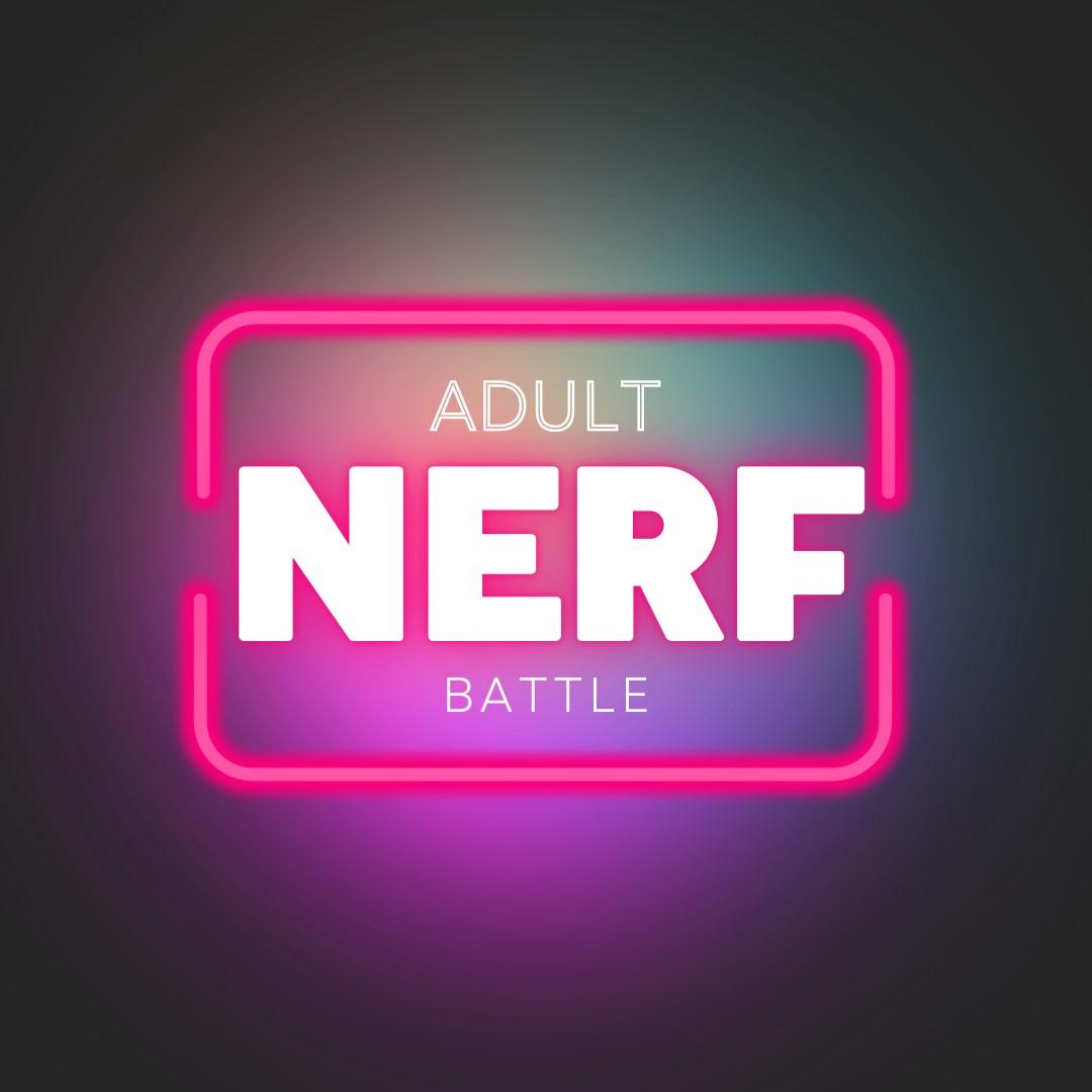Neon logo stating Adult Nerf Battle