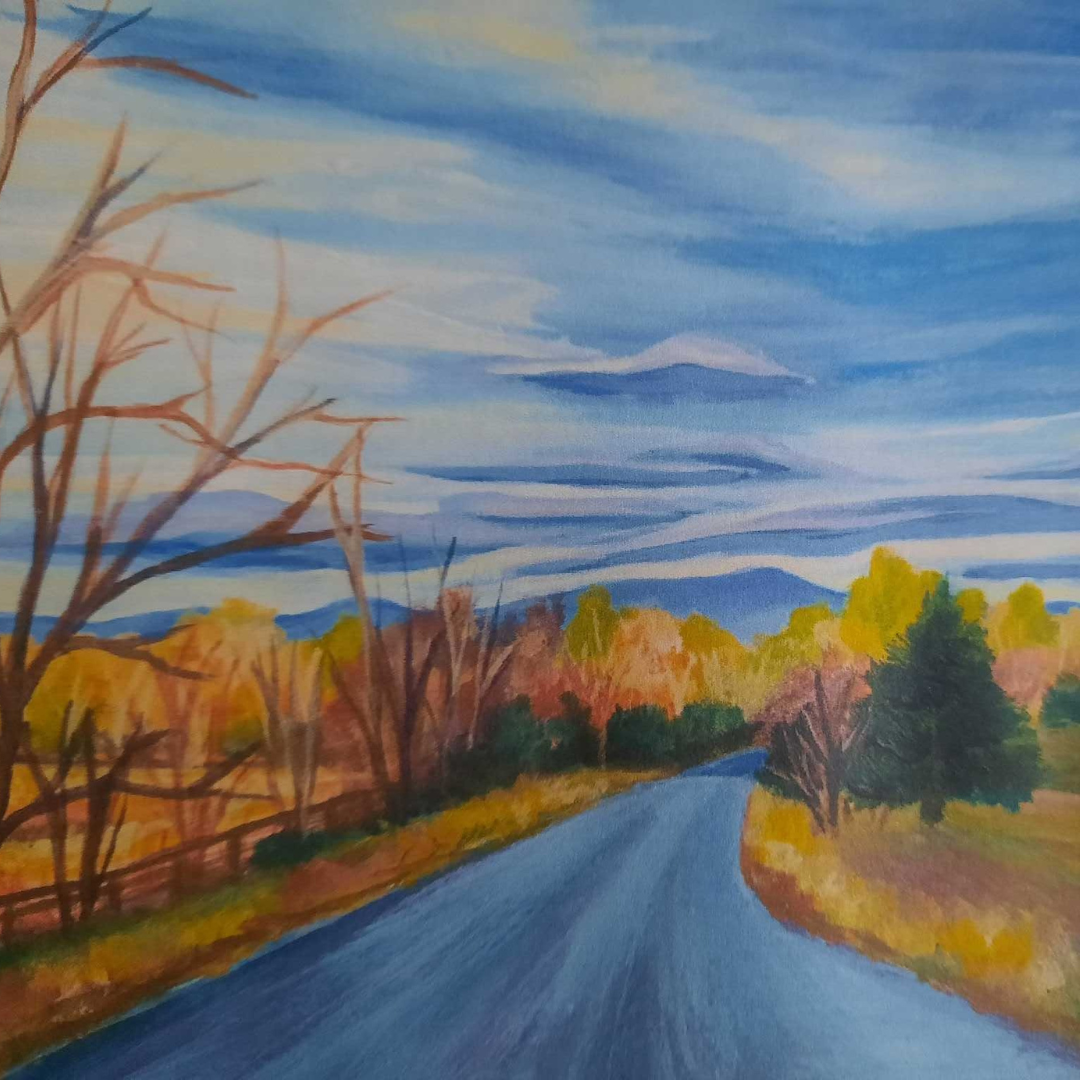Landscape painting with trees in fall.